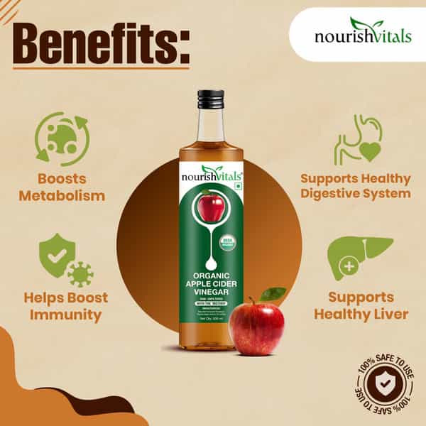Nourishvitals Usda Organic Apple Cider Vinegar - Raw | Unfiltered With Mother Vinegar - 500Ml