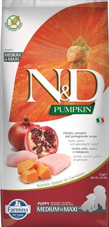 Farmina N&D Pumpkin Puppy Medium/Maxi Dog Food | Chicken | Pumpkin & Pomegranate | 12kg