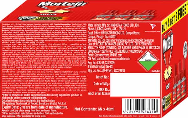 Mortein Liquid Vaporizer Refill - Buy 4 Get 2 Free Pack