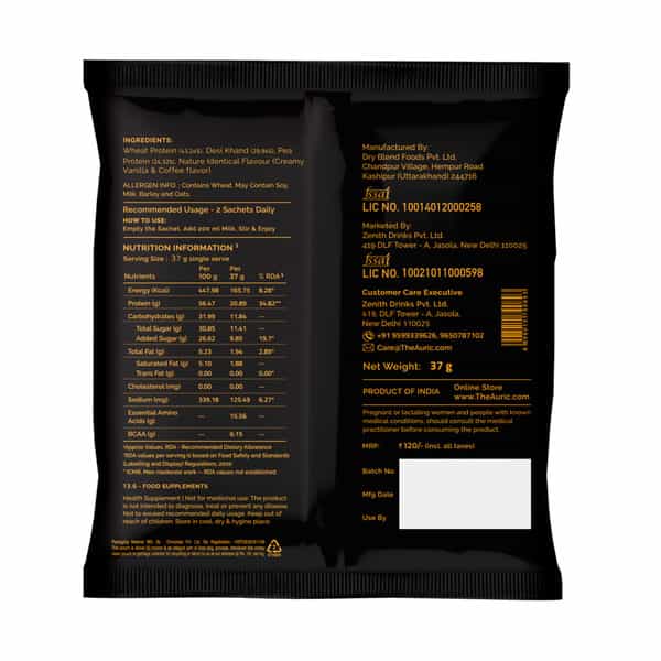 Auric Vegan Protein Powder | 21G Protein & 6G Bcaa | Vanilla Coffee 8 Sachets