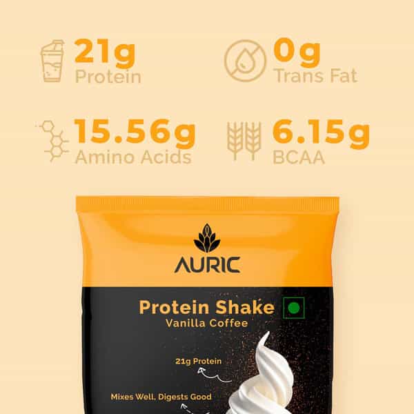 Auric Vegan Protein Powder | 21G Protein & 6G Bcaa | Vanilla Coffee 8 Sachets