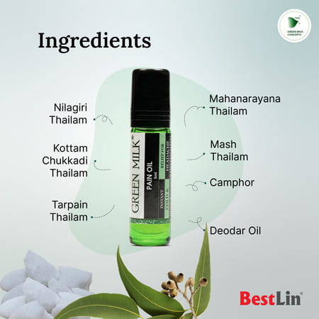 Green Milk Pain Oil - Ayurvedic Pain Relief Oil For Joint & Muscle Pain | 5 Ml X 6