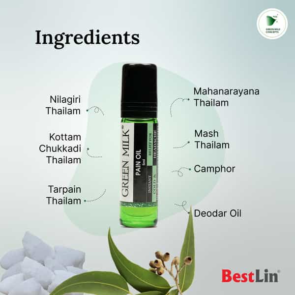 Green Milk Pain Oil - Ayurvedic Pain Relief Oil For Joint & Muscle Pain | 5 Ml X 6