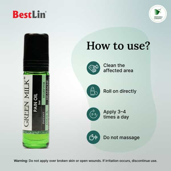 Green Milk Pain Oil - Ayurvedic Pain Relief Oil For Joint & Muscle Pain | 5 Ml X 6