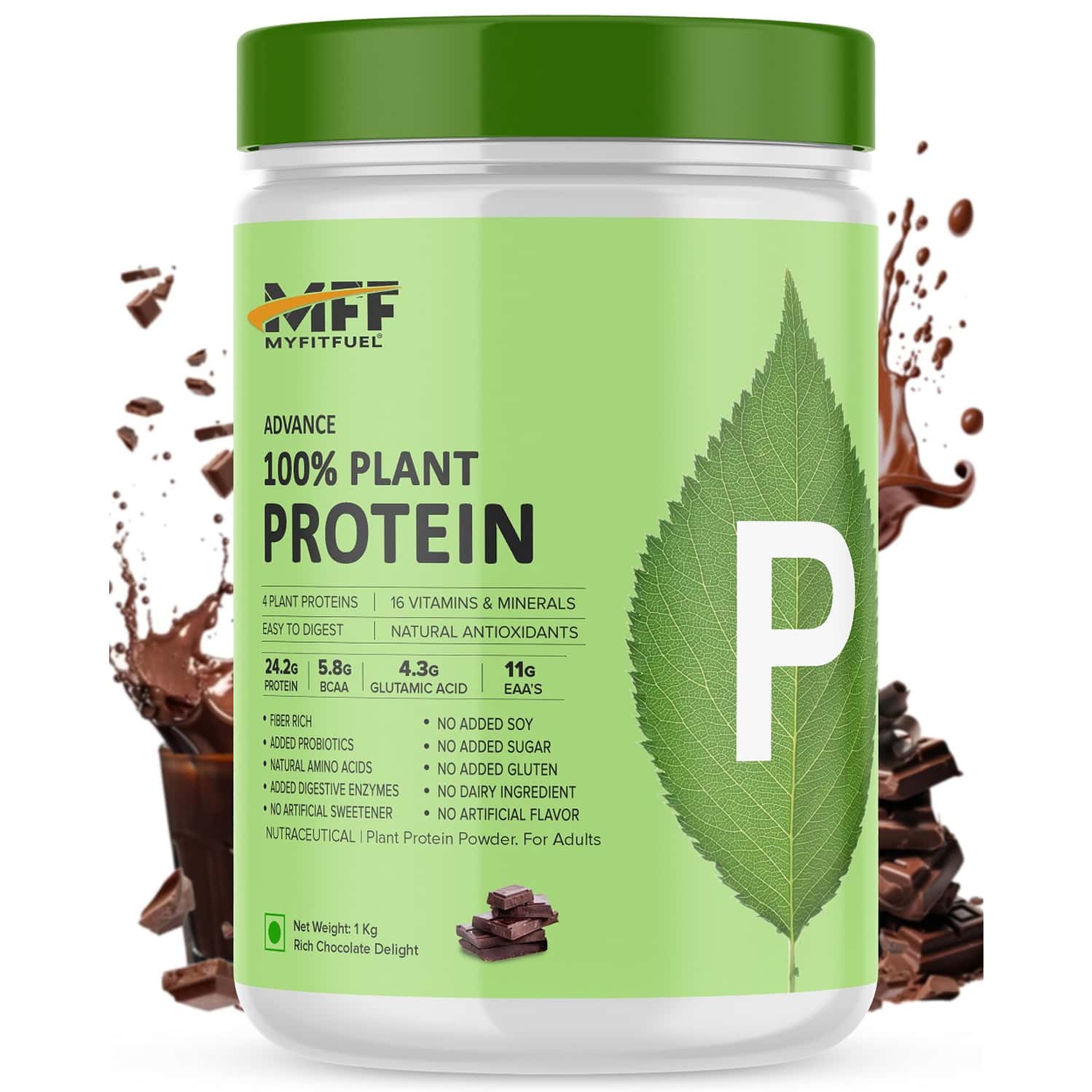 Myfitfuel Advance 100% Plant Protein (4 Proteins, 16 Vitamins Mineral), 1 Kg, Rich Chocolate Delight