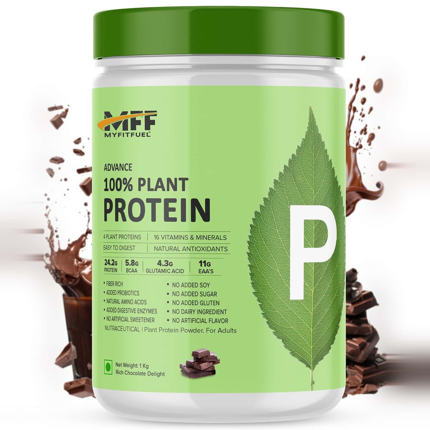 Myfitfuel Advance 100% Plant Protein (4 Proteins, 16 Vitamins Mineral), 1 Kg, Rich Chocolate Delight