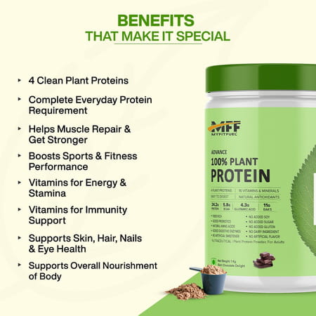 Myfitfuel Advance 100% Plant Protein (4 Proteins, 16 Vitamins Mineral), 1 Kg, Rich Chocolate Delight