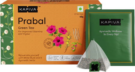Kapiva Prabal Green Tea | Helps Improve Stamina And Vigour | White Musli Gokhru | 20 Tea Bags