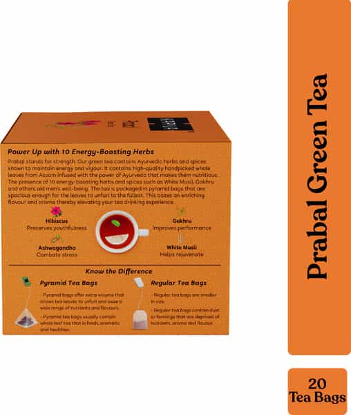 Kapiva Prabal Green Tea | Helps Improve Stamina And Vigour | White Musli Gokhru | 20 Tea Bags