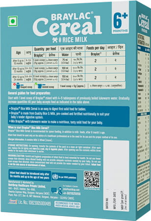 Braylac Cereal Rice Milk | 300 G | Bag In Box | For 6 To 24 Months Baby