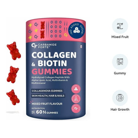 Carbamide Forte Collagen Supplements | Collagen Gummies - Mixed Fruit Flavour - 60 Gummy