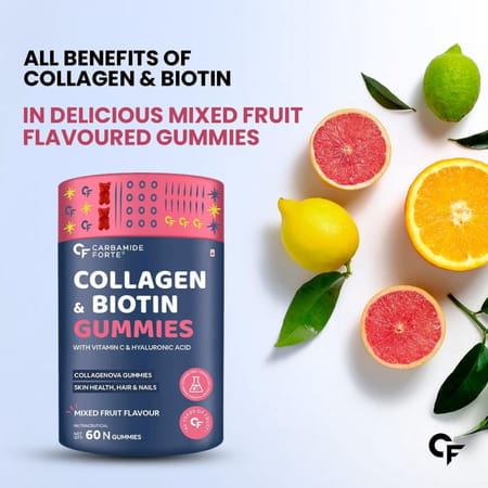 Carbamide Forte Collagen Supplements | Collagen Gummies - Mixed Fruit Flavour - 60 Gummy