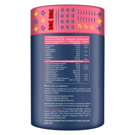 Carbamide Forte Collagen Supplements | Collagen Gummies - Mixed Fruit Flavour - 60 Gummy