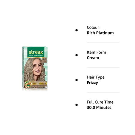 Streax Cream Hair Color For Unisex | 120 Ml - 9.1 Rich Platinum (Pack Of 1)