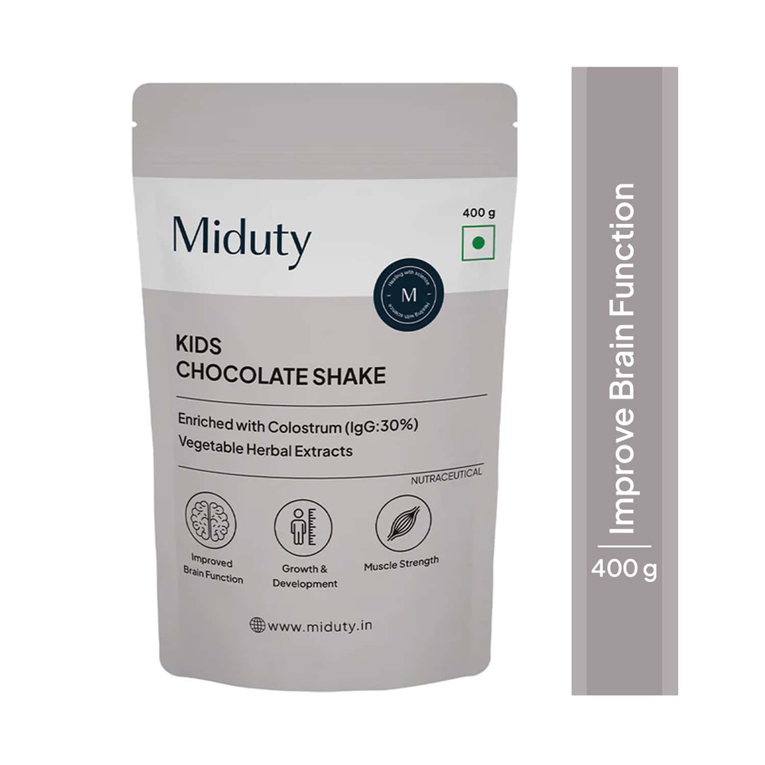 Miduty Kids Chocolate Shake - Protein + Multivitamins - Growth & Immunity - Chocolate Flavour - 400g
