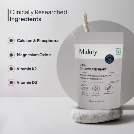 Miduty Kids Chocolate Shake - Protein + Multivitamins - Growth & Immunity - Chocolate Flavour - 400g