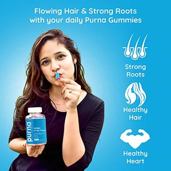 Gummies Purna Biotin Gummies For Healthy Hair | Glowing Skin & Nails (Blueberry | Sugar)