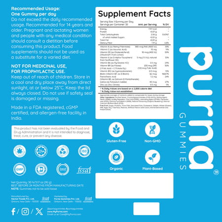 Gummies Purna Biotin Gummies For Healthy Hair | Glowing Skin & Nails (Blueberry | Sugar)