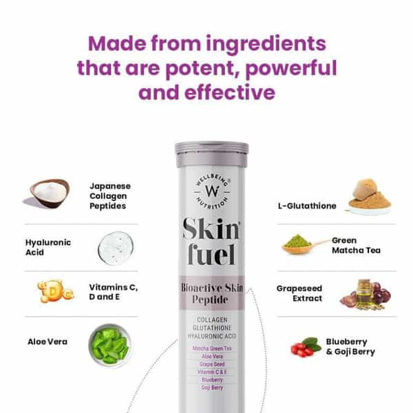 Wellbeing Nutrition Skin Fuel Japanese Collagen | L-Glutathione | Hyaluronic Acid For Skin - 15 Tabs