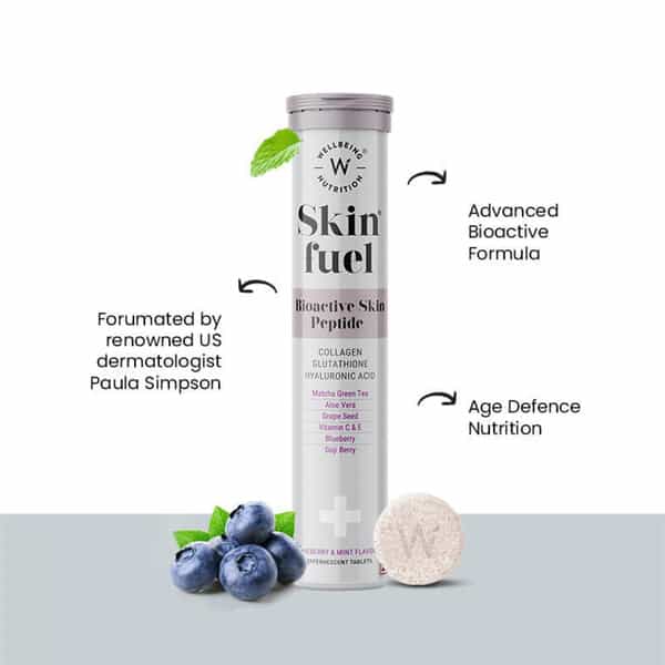Wellbeing Nutrition Skin Fuel Japanese Collagen | L-Glutathione | Hyaluronic Acid For Skin - 15 Tabs