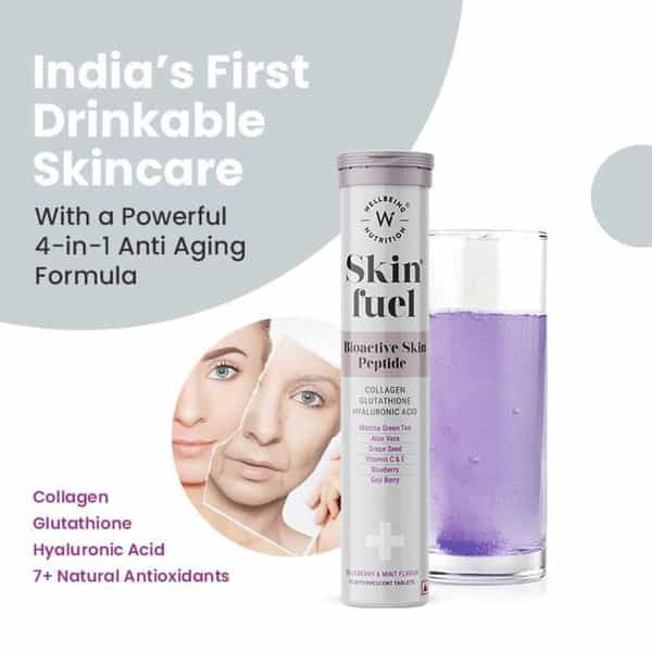 Wellbeing Nutrition Skin Fuel Japanese Collagen | L-Glutathione | Hyaluronic Acid For Skin - 15 Tabs