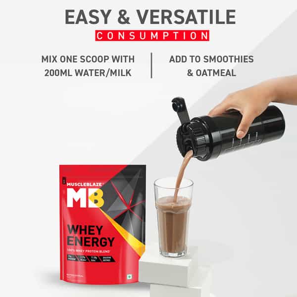 Muscleblaze Whey Energy (Chocolate | 1Kg) | 24G Protein With Shaker | 650Ml (Combo Pack)