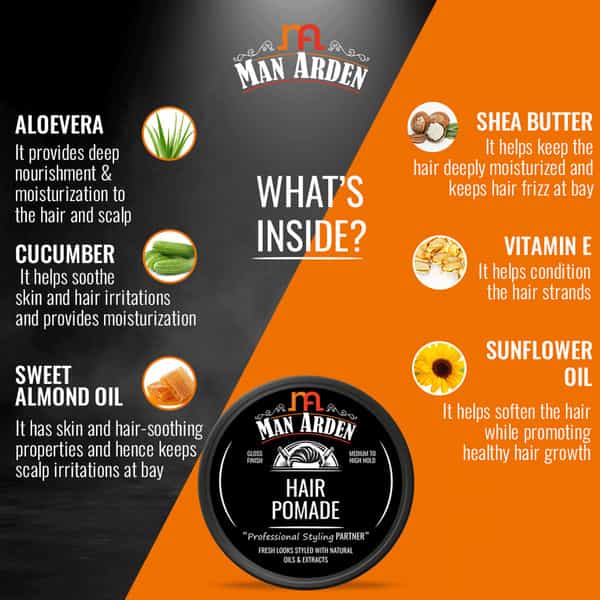 Man Arden Hair Pomade Professional Styling For Gloss Finish Medium To High Hold Easy Wash Off 50Gm