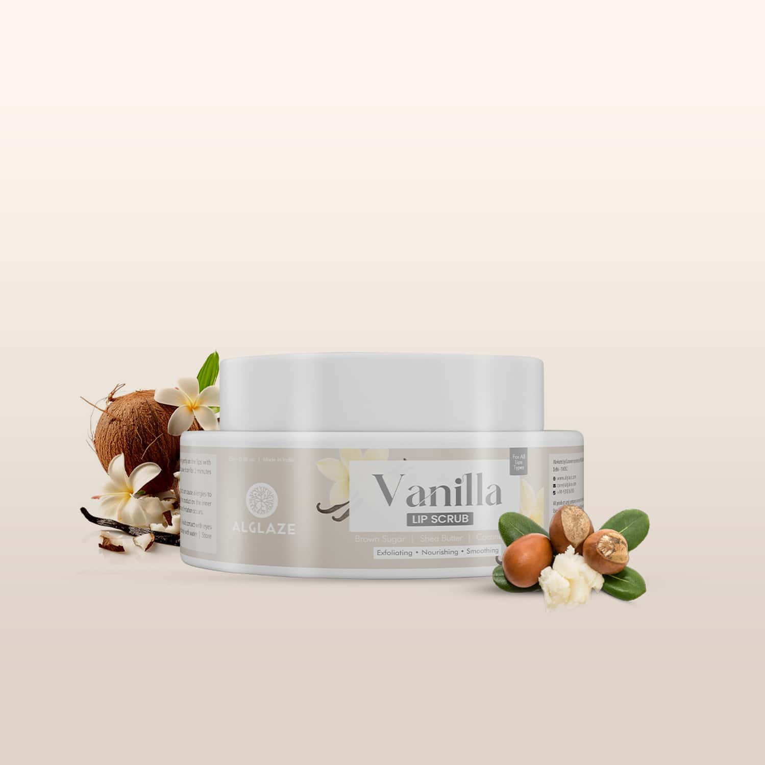 Alglaze Vanilla Lip Scrub | Exfoliates Smoothens | Sugar Crystals Vanilla & Moisturising Blend | 25g