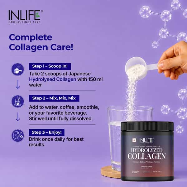 Inlife Hydrolyzed Collagen Peptides Powder Skin Hair Joint Health - 200G