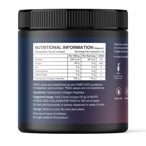 Inlife Hydrolyzed Collagen Peptides Powder Skin Hair Joint Health - 200G