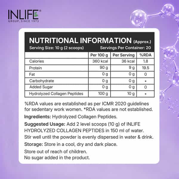 Inlife Hydrolyzed Collagen Peptides Powder Skin Hair Joint Health - 200G