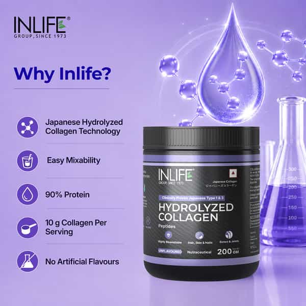 Inlife Japanese Hydrolyzed Collagen | Skin Health | Bone Health For Men & Women (Unflavoured | 200G)