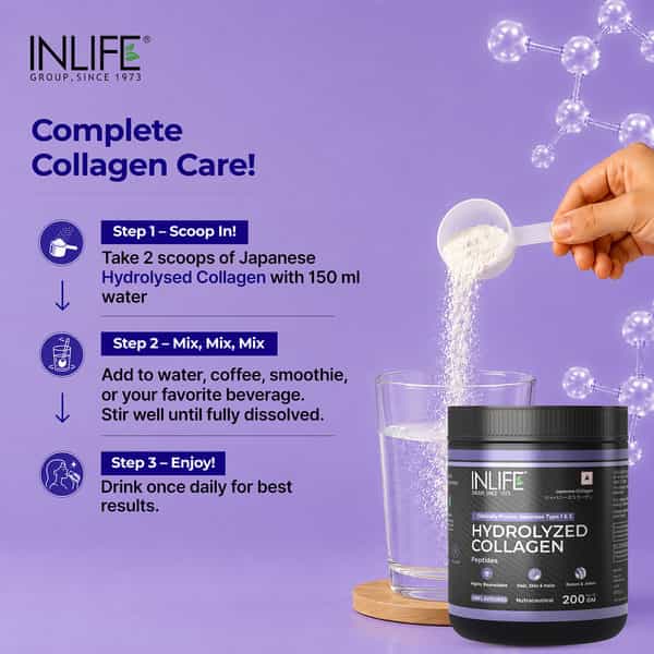 Inlife Japanese Hydrolyzed Collagen | Skin Health | Bone Health For Men & Women (Unflavoured | 200G)