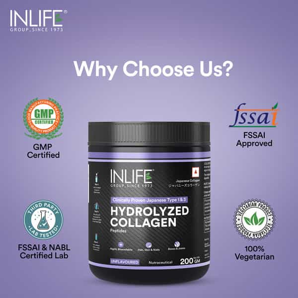 Inlife Japanese Hydrolyzed Collagen | Skin Health | Bone Health For Men & Women (Unflavoured | 200G)