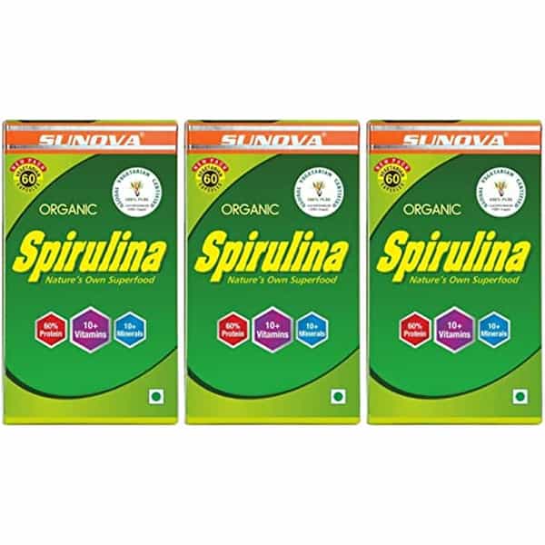 Sunova Organic Spirulina Capsules Nature's Supplement Spirulina 60 Capsules (Pack Of 3)