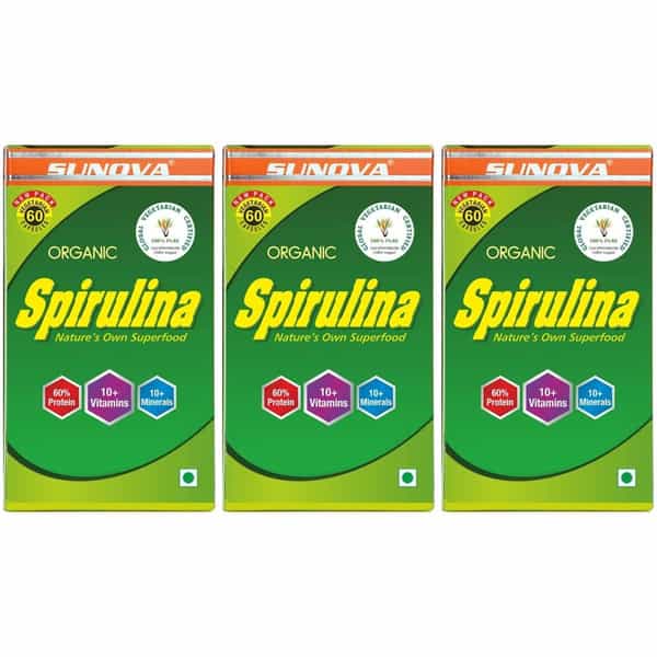Sunova Organic Spirulina Capsules Nature's Supplement Spirulina 60 Capsules (Pack Of 3)