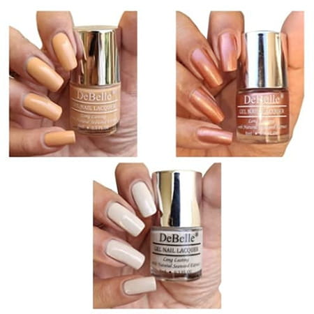 Debelle Nail Polish Combo | Glossy | - Roseate Gold & Light Nude - Natural Blush | 24 Ml | 8 Ml Each