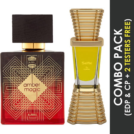 Ajmal Amber Magic Edp 100ml Perfume For Men And Selfie Cp Oil Alcohol-Free Attar 10ml For Men