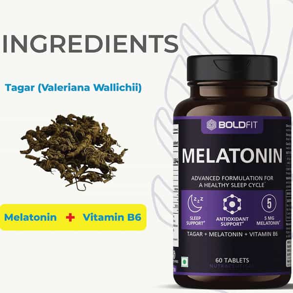 Boldfit Sleeping Aid Pills For Deep Sleep Melatonin 5Mg - 60 Veg Tablets