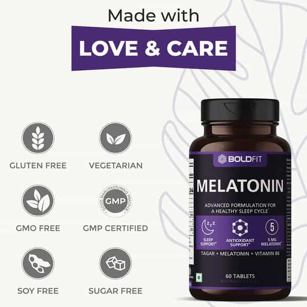 Boldfit Sleeping Aid Pills For Deep Sleep Melatonin 5Mg - 60 Veg Tablets