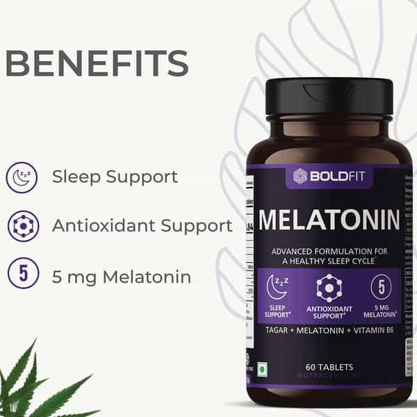 Boldfit Sleeping Aid Pills For Deep Sleep Melatonin 5Mg - 60 Veg Tablets