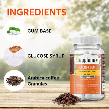 Supplenex Energy Gum | Caffeine | Unisex | Infused With Arabica Coffee | Sugar Free | 30n