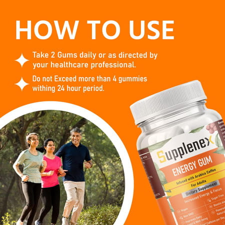 Supplenex Energy Gum | Caffeine | Unisex | Infused With Arabica Coffee | Sugar Free | 30n