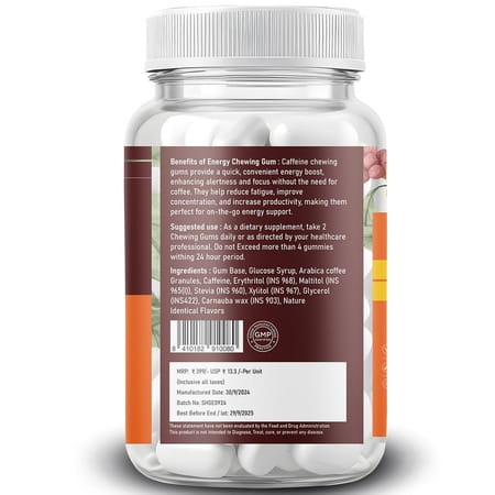 Supplenex Energy Gum | Caffeine | Unisex | Infused With Arabica Coffee | Sugar Free | 30n