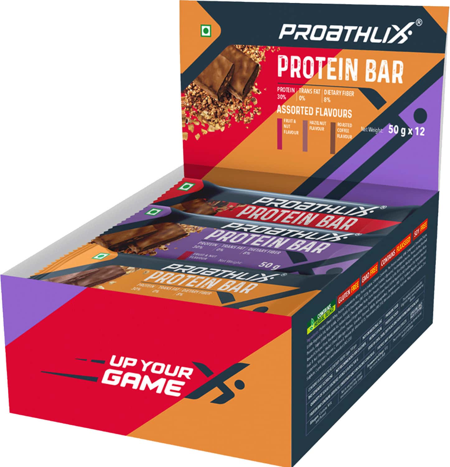 Proathlix Protein Bar Mixed Flavour (Coffee + Fruit & Nut + Hazelnut) (Pack Of 12)