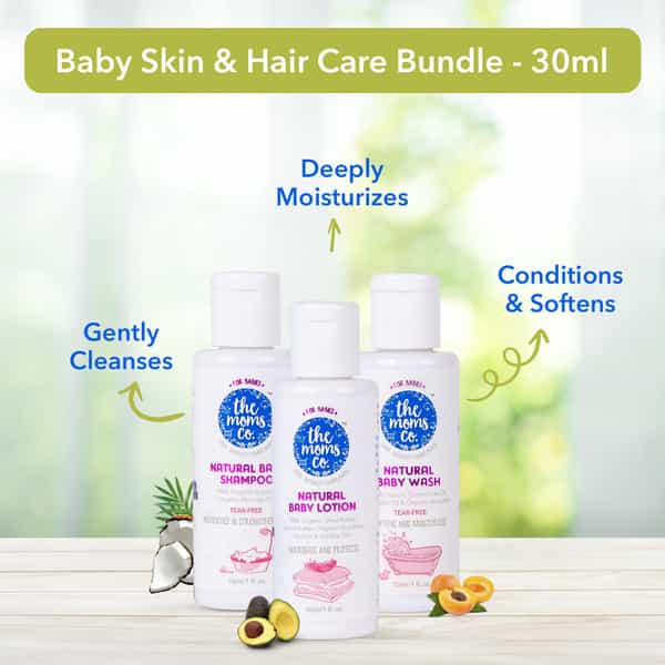 The Moms Co. Travel (Shampoo/ Wash And Lotion -30 Ml Each) Baby Bath Kit Of 90 Ml