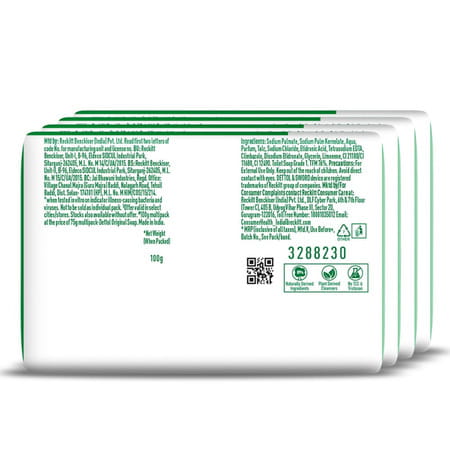 Dettol Original Bathing Soap Bar With 12hr Germ Protection (400gm) | 100g (Pack Fo 4)