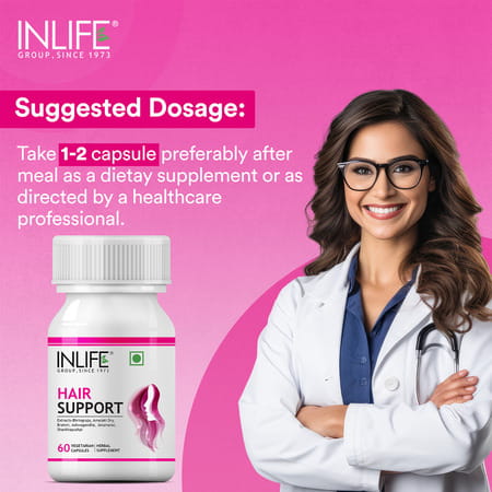 Inlife Ayurvedic Herbs Hair Support Supplement 500 Mg - 60 Vegetarian Capsules