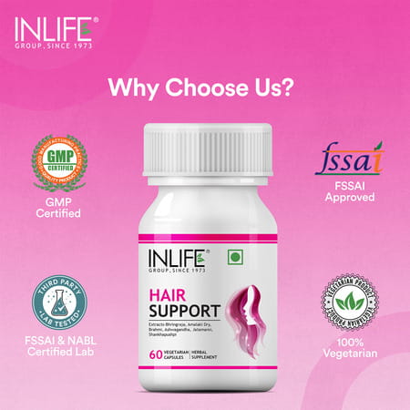 Inlife Ayurvedic Herbs Hair Support Supplement 500 Mg - 60 Vegetarian Capsules