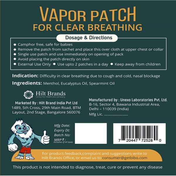 Bibo Clear Vapour Patch - A Hands' Free Inhaler - 1 Pack Of 5 Patches